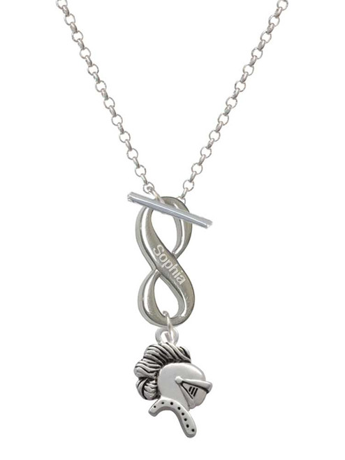 Silver Plated Knight - Mascot - Custom Engraved Infinity Toggle Necklace: Personalized Jewelry Gift - Names, Initials, Dates, Bible Verses