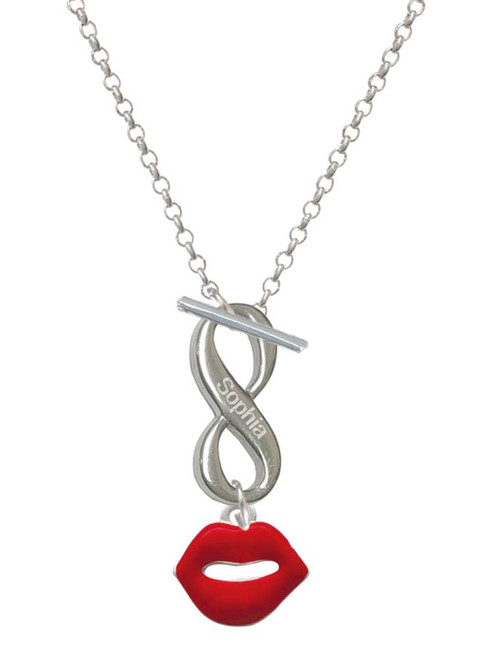Silver Plated Red Lips - Custom Engraved Infinity Toggle Necklace: Personalized Jewelry Gift - Names, Initials, Dates, Bible Verses