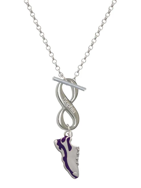 Silver Plated Purple Running Shoe - Custom Engraved Infinity Toggle Necklace: Personalized Jewelry Gift - Names, Initials, Dates, Bible Verses