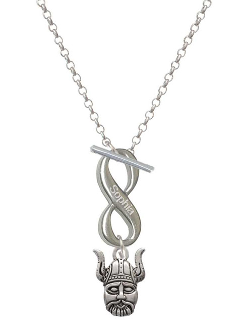 Silver Plated Small Viking - Mascot - Custom Engraved Infinity Toggle Necklace: Personalized Jewelry Gift - Names, Initials, Dates, Bible Verses