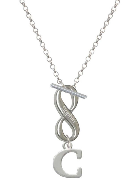 Silver Plated Large Initial - C - Custom Engraved Infinity Toggle Necklace: Personalized Jewelry Gift - Names, Initials, Dates, Bible Verses