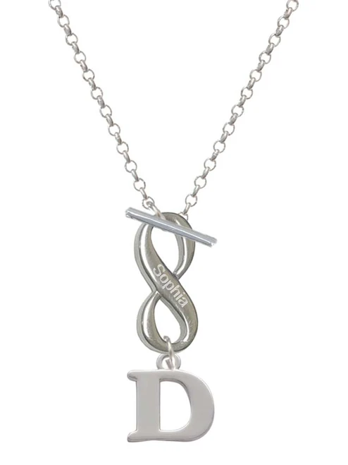 Silver Plated Large Initial - D - Custom Engraved Infinity Toggle Necklace: Personalized Jewelry Gift - Names, Initials, Dates, Bible Verses