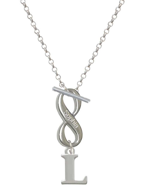 Silver Plated Large Initial - L - Custom Engraved Infinity Toggle Necklace: Personalized Jewelry Gift - Names, Initials, Dates, Bible Verses