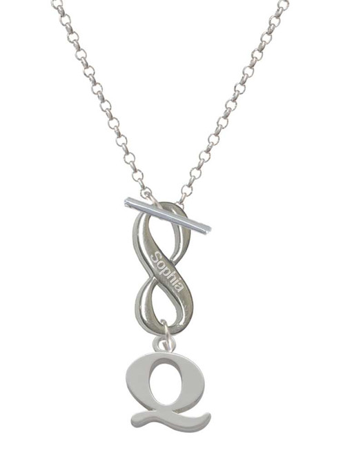 Silver Plated Large Initial - Q - Custom Engraved Infinity Toggle Necklace: Personalized Jewelry Gift - Names, Initials, Dates, Bible Verses