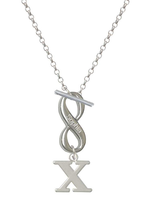 Silver Plated Large Initial - X - Custom Engraved Infinity Toggle Necklace: Personalized Jewelry Gift - Names, Initials, Dates, Bible Verses