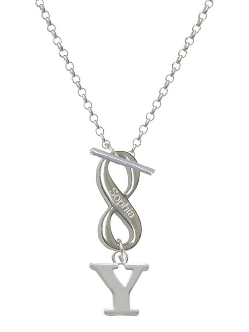 Silver Plated Large Initial - Y - Custom Engraved Infinity Toggle Necklace: Personalized Jewelry Gift - Names, Initials, Dates, Bible Verses