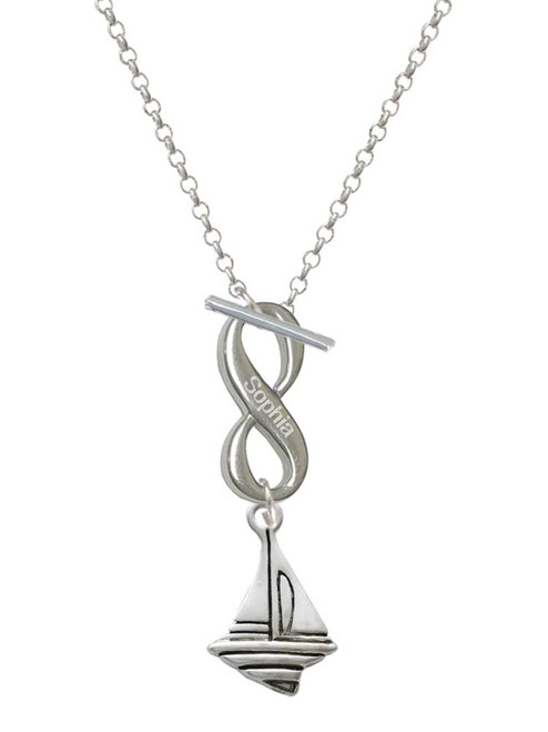 Silver Plated Sailboat - Custom Engraved Infinity Toggle Necklace: Personalized Jewelry Gift - Names, Initials, Dates, Bible Verses