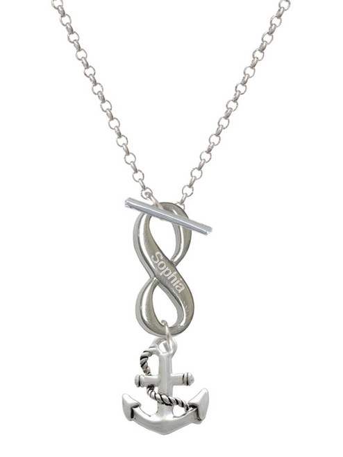 Silver Plated Antiqued Anchor - Custom Engraved Infinity Toggle Necklace: Personalized Jewelry Gift - Names, Initials, Dates, Bible Verses