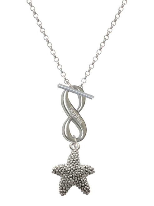 Silver Plated Antiqued Starfish - Custom Engraved Infinity Toggle Necklace: Personalized Jewelry Gift - Names, Initials, Dates, Bible Verses