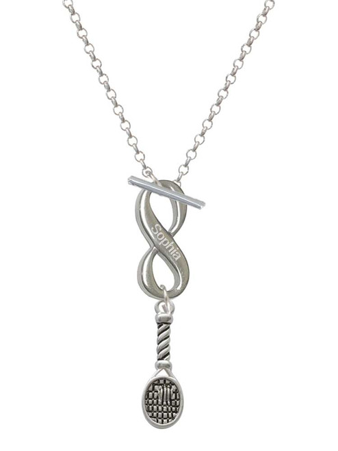 Silver Plated Tennis Racquet - Custom Engraved Infinity Toggle Necklace: Personalized Jewelry Gift - Names, Initials, Dates, Bible Verses