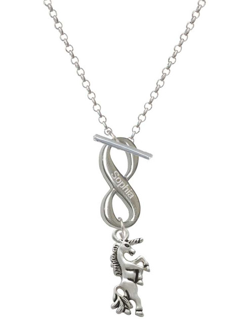 Silver Plated Unicorn - Custom Engraved Infinity Toggle Necklace: Personalized Jewelry Gift - Names, Initials, Dates, Bible Verses