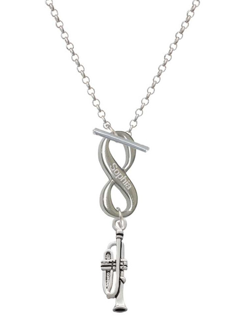 Silver Plated Trumpet - Custom Engraved Infinity Toggle Necklace: Personalized Jewelry Gift - Names, Initials, Dates, Bible Verses