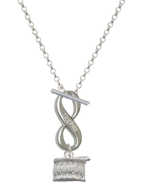 Silver Plated Drum - Custom Engraved Infinity Toggle Necklace: Personalized Jewelry Gift - Names, Initials, Dates, Bible Verses