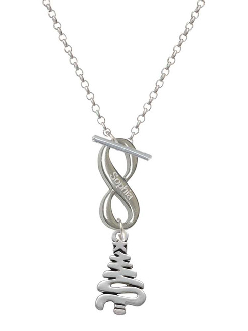Silver Plated Christmas Tree Zig Zag - Custom Engraved Infinity Toggle Necklace: Personalized Jewelry Gift - Names, Initials, Dates, Bible Verses