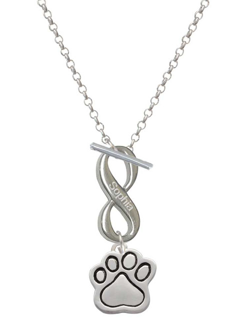 Silver Plated Large Paw - Custom Engraved Infinity Toggle Necklace: Personalized Jewelry Gift - Names, Initials, Dates, Bible Verses
