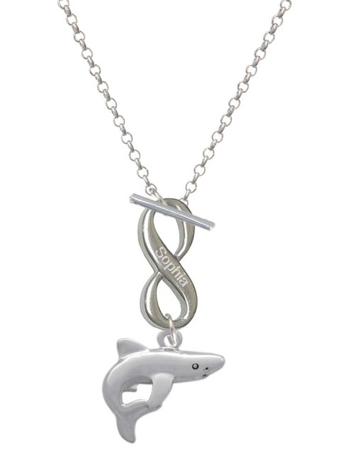 Silver Plated Shark - Custom Engraved Infinity Toggle Necklace: Personalized Jewelry Gift - Names, Initials, Dates, Bible Verses