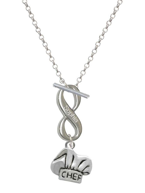 Silver Plated Chef Hat - Custom Engraved Infinity Toggle Necklace: Personalized Jewelry Gift - Names, Initials, Dates, Bible Verses