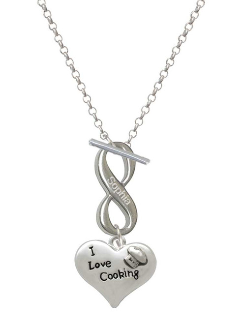 Silver Plated I love Cooking Heart with Chef Hat - Custom Engraved Infinity Toggle Necklace: Personalized Jewelry Gift - Names, Initials, Dates, Bible Verses