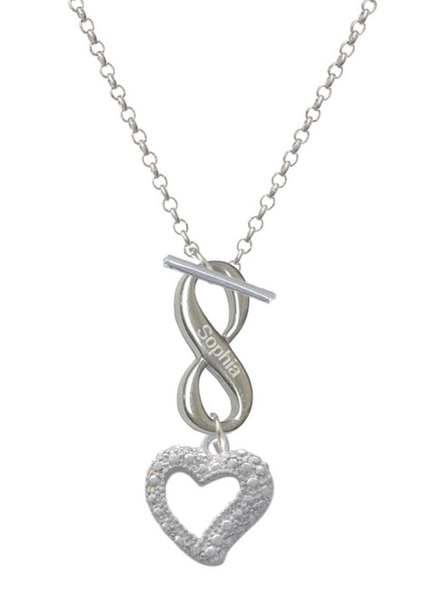 Silver Plated Textured Open Heart - Custom Engraved Infinity Toggle Necklace: Personalized Jewelry Gift - Names, Initials, Dates, Bible Verses