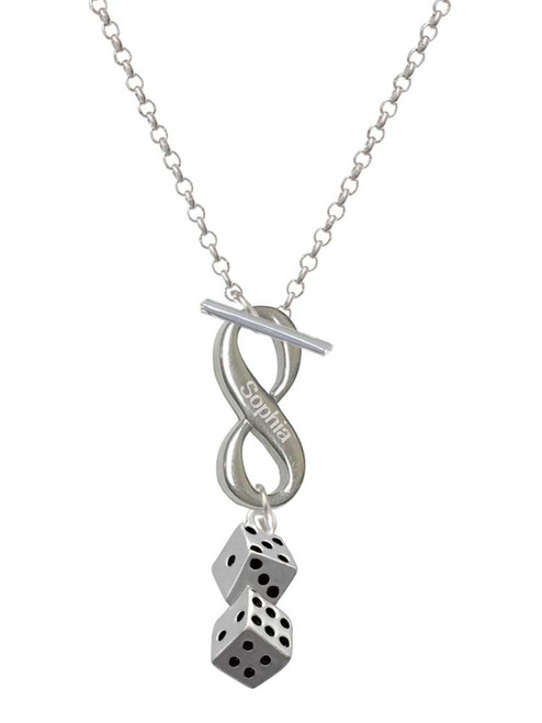 Silver Plated Pair of Dice - Custom Engraved Infinity Toggle Necklace: Personalized Jewelry Gift - Names, Initials, Dates, Bible Verses