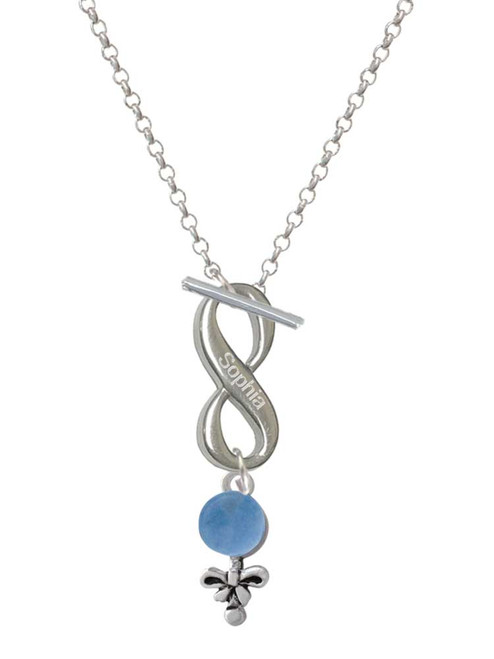 Silver Plated Blue Baby Rattle - Custom Engraved Infinity Toggle Necklace: Personalized Jewelry Gift - Names, Initials, Dates, Bible Verses