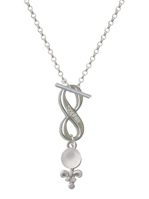 Silver Plated Clear Frosted Baby Rattle - Custom Engraved Infinity Toggle Necklace: Personalized Jewelry Gift - Names, Initials, Dates, Bible Verses