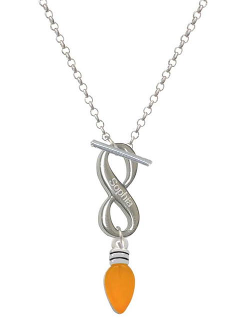 Silver Plated Christmas Lights - Hot Orange Resin - Custom Engraved Infinity Toggle Necklace: Personalized Jewelry Gift - Names, Initials, Dates, Bible Verses