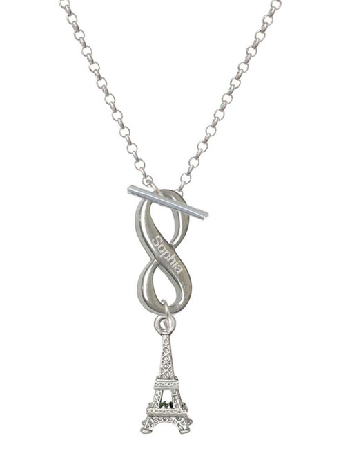 Silver Plated 3-D Eiffel Tower - Custom Engraved Infinity Toggle Necklace: Personalized Jewelry Gift - Names, Initials, Dates, Bible Verses