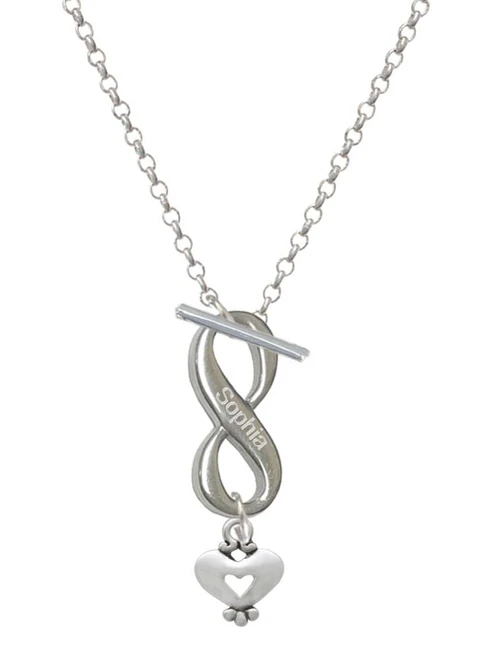 Silver Plated Mini Heart with Cutout - Custom Engraved Infinity Toggle Necklace: Personalized Jewelry Gift - Names, Initials, Dates, Bible Verses