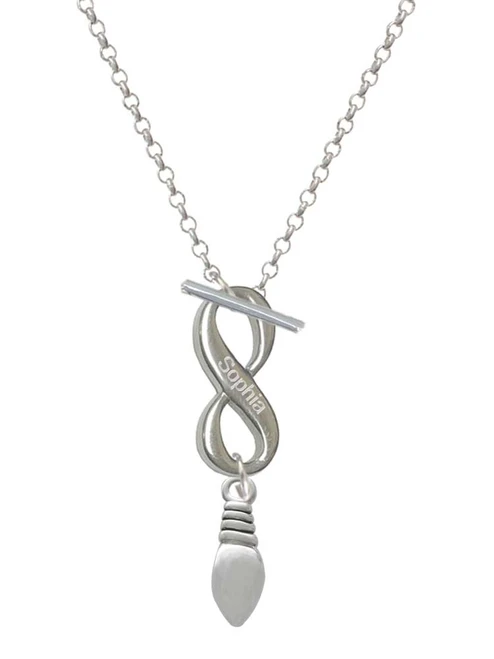 Silver Plated Mini Christmas Light - Custom Engraved Infinity Toggle Necklace: Personalized Jewelry Gift - Names, Initials, Dates, Bible Verses
