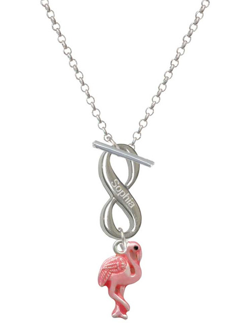 Silver Plated Hot Pink Flamingo - Custom Engraved Infinity Toggle Necklace: Personalized Jewelry Gift - Names, Initials, Dates, Bible Verses