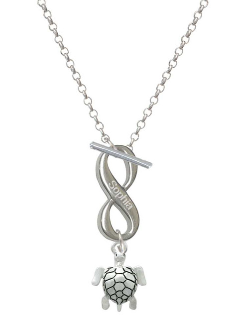 Silver Plated Sea Turtle - Custom Engraved Infinity Toggle Necklace: Personalized Jewelry Gift - Names, Initials, Dates, Bible Verses