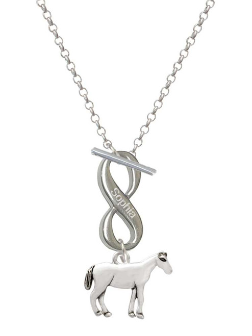 Silver Plated Standing Horse - Custom Engraved Infinity Toggle Necklace: Personalized Jewelry Gift - Names, Initials, Dates, Bible Verses