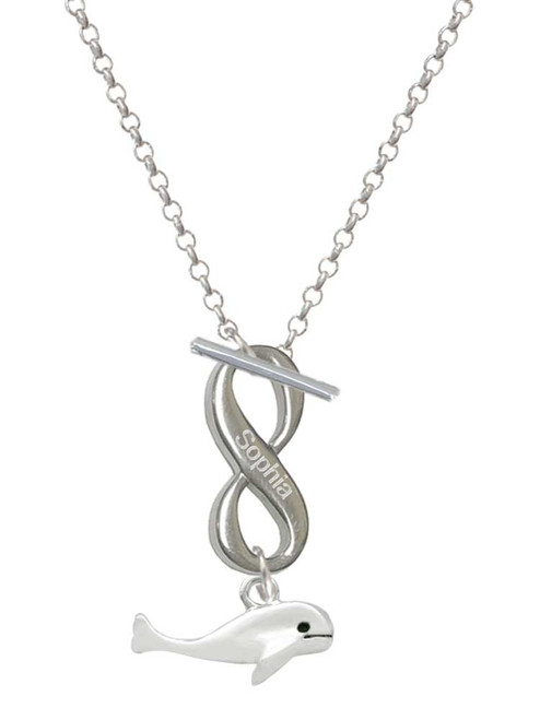 Silver Plated Whale - Custom Engraved Infinity Toggle Necklace: Personalized Jewelry Gift - Names, Initials, Dates, Bible Verses