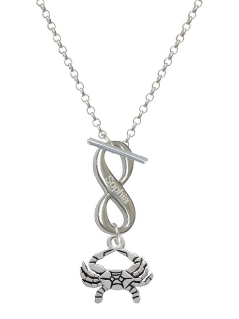 Silver Plated Crab - Custom Engraved Infinity Toggle Necklace: Personalized Jewelry Gift - Names, Initials, Dates, Bible Verses