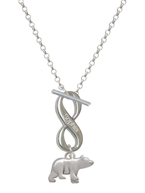 Silver Plated 3-D Bear - Custom Engraved Infinity Toggle Necklace: Personalized Jewelry Gift - Names, Initials, Dates, Bible Verses