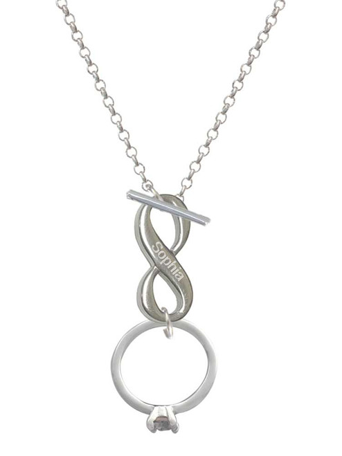 Silver Plated Ring with Crystal - Custom Engraved Infinity Toggle Necklace: Personalized Jewelry Gift - Names, Initials, Dates, Bible Verses
