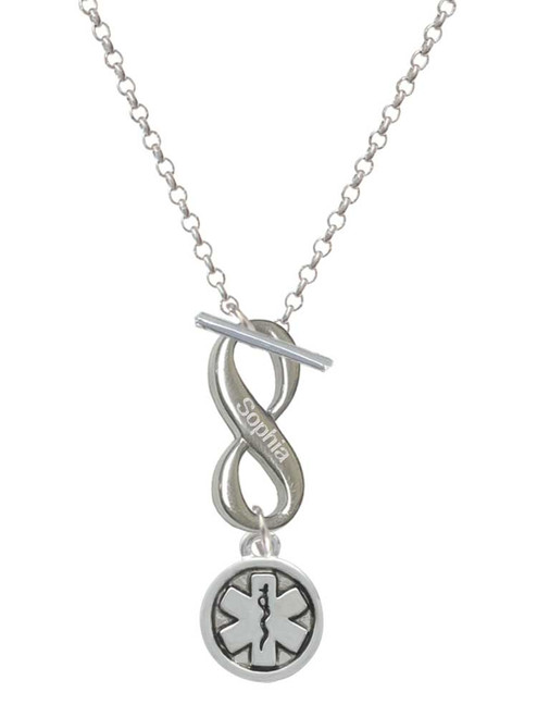 Silver Plated Round EMT Star of Life - Custom Engraved Infinity Toggle Necklace: Personalized Jewelry Gift - Names, Initials, Dates, Bible Verses