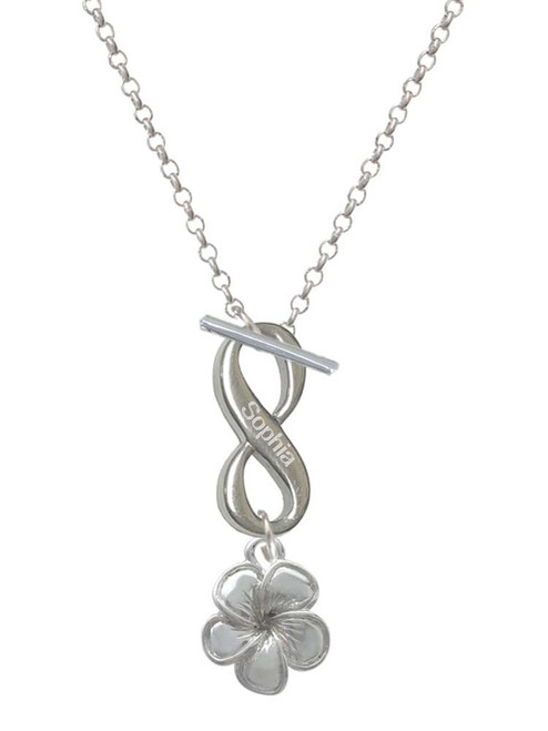 Silver Plated Flower - Custom Engraved Infinity Toggle Necklace: Personalized Jewelry Gift - Names, Initials, Dates, Bible Verses