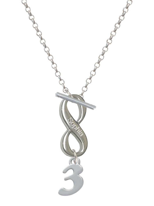 Silver Plated Number - 3 - Custom Engraved Infinity Toggle Necklace: Personalized Jewelry Gift - Names, Initials, Dates, Bible Verses