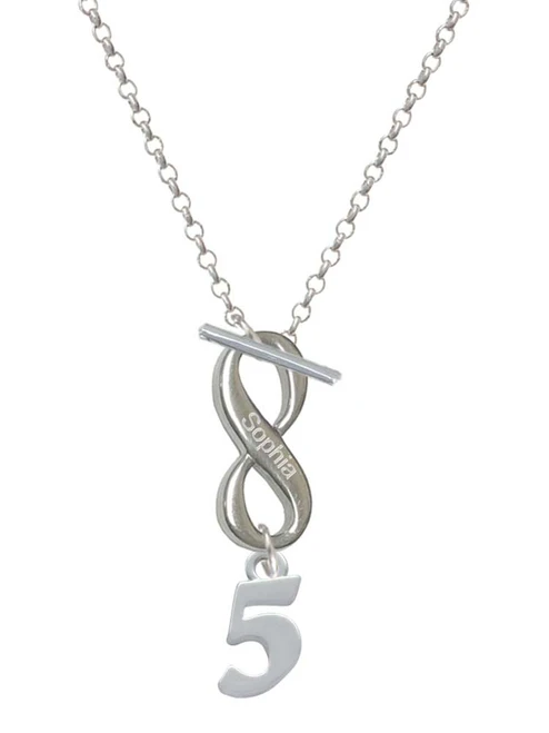 Silver Plated Number - 5 - Custom Engraved Infinity Toggle Necklace: Personalized Jewelry Gift - Names, Initials, Dates, Bible Verses