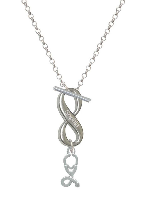 Silver Plated Stethoscope - Custom Engraved Infinity Toggle Necklace: Personalized Jewelry Gift - Names, Initials, Dates, Bible Verses
