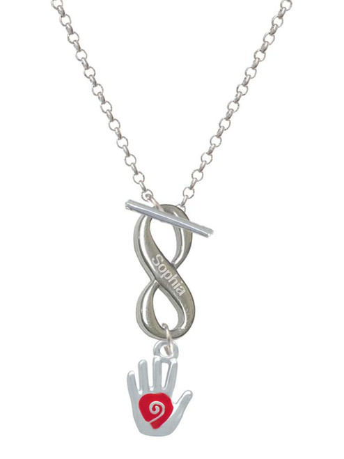 Silver Plated Healing Hand - Custom Engraved Infinity Toggle Necklace: Personalized Jewelry Gift - Names, Initials, Dates, Bible Verses