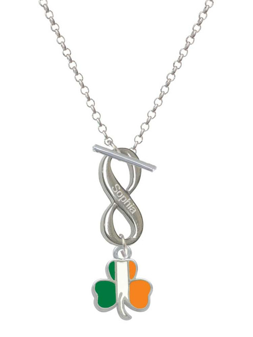 Silver Plated Irish Flag Shamrock - Custom Engraved Infinity Toggle Necklace: Personalized Jewelry Gift - Names, Initials, Dates, Bible Verses