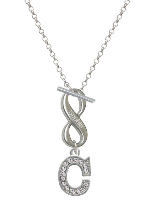 Silver Plated Crystal Initial - C - Custom Engraved Infinity Toggle Necklace: Personalized Jewelry Gift - Names, Initials, Dates, Bible Verses