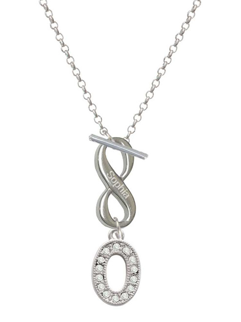 Silver Plated Crystal Initial - O - Custom Engraved Infinity Toggle Necklace: Personalized Jewelry Gift - Names, Initials, Dates, Bible Verses