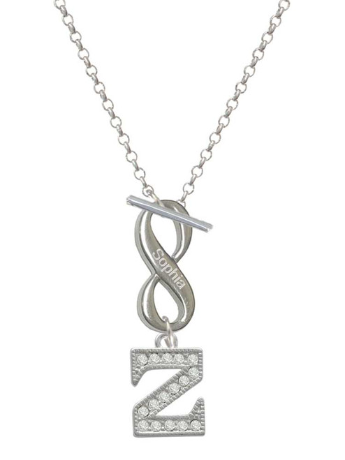 Silver Plated Crystal Initial - Z - Custom Engraved Infinity Toggle Necklace: Personalized Jewelry Gift - Names, Initials, Dates, Bible Verses