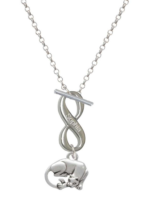 Silver Plated Panther - Custom Engraved Infinity Toggle Necklace: Personalized Jewelry Gift - Names, Initials, Dates, Bible Verses