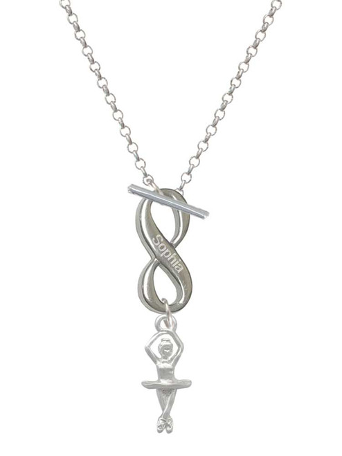Silver Plated 3-D Ballerina - Custom Engraved Infinity Toggle Necklace: Personalized Jewelry Gift - Names, Initials, Dates, Bible Verses