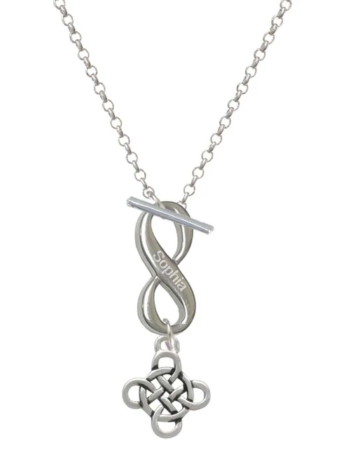 Silver Plated Celtic Knot Cross - Custom Engraved Infinity Toggle Necklace: Personalized Jewelry Gift - Names, Initials, Dates, Bible Verses